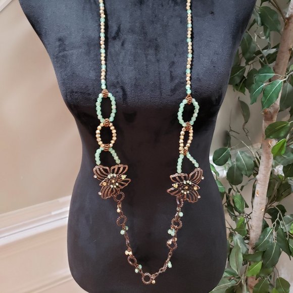 Womens Gold Tone & Blue Beaded Butterfly Statement Fashion Jewellery Necklace